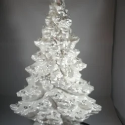 White Ceramic Glittery Xmas Christmas Tree LED Table Lamp Light Decoration.