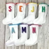 Rainbow Christmas Stocking- Personalised Holiday Decoration, Custom Initial Xmas