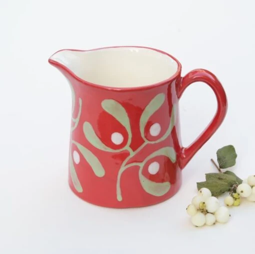 Christmas Red Mistletoe Milk Jug - Hand Painted