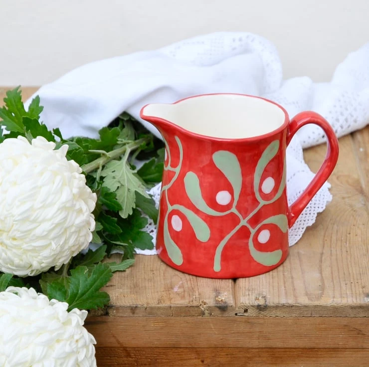 Christmas Red Mistletoe Milk Jug - Hand Painted 2 Christmas Red Mistletoe Milk Jug - Hand Painted - Image 2