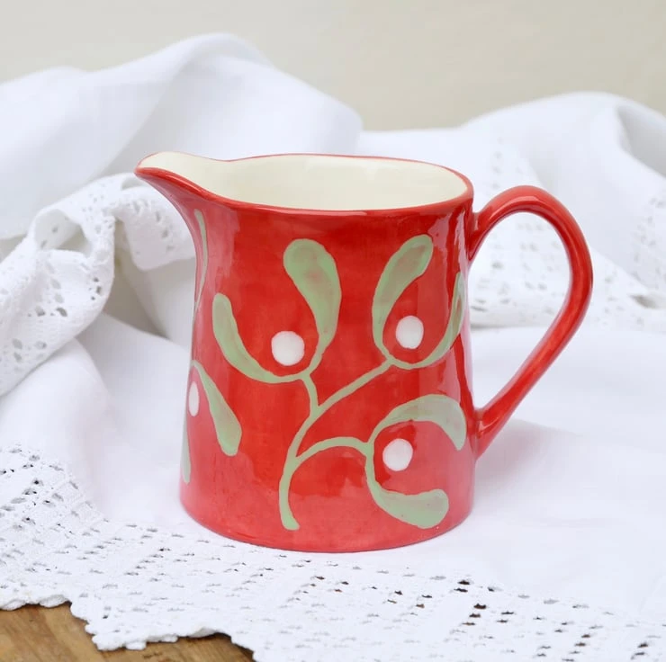 Christmas Red Mistletoe Milk Jug - Hand Painted 3 Christmas Red Mistletoe Milk Jug - Hand Painted - Image 3