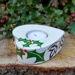 Holly & Ivy Christmas Tea Light Holder - Hand Painted -Christmas Homeware & Accessories Shop featureditemlargei 683