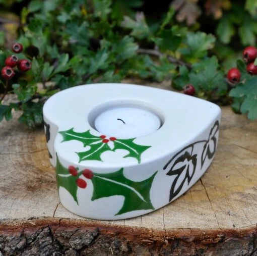 Holly & Ivy Christmas Tea Light Holder - Hand Painted -Christmas Homeware & Accessories Shop featureditemlargei 683