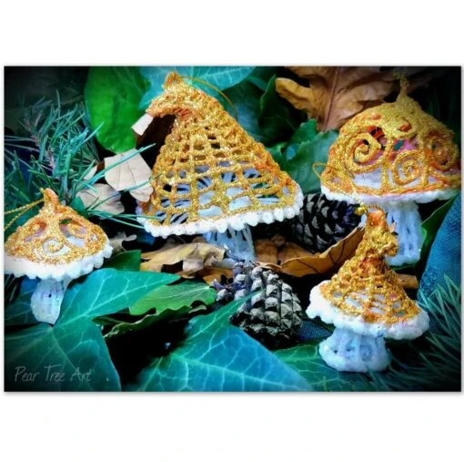 Gold Toadstool Christmas Decorations Set Of 3 -Christmas Homeware & Accessories Shop featureditemlargei 724