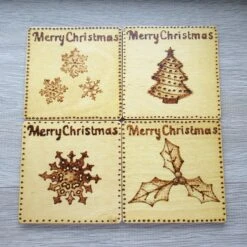 Christmas Coasters Set Of Four Designs - Tree, Holly & Snowflakes