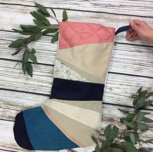 Handmade Christmas Stocking- Large Patchwork, Quilted, Punch Hook! Navy, Cream A -Christmas Homeware & Accessories Shop featureditemlargei 758