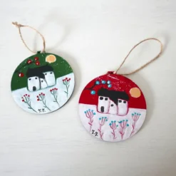 Red Christmas Bauble, Winter Decor, Tree Ornament, Winter Landscape, Handpainted -Christmas Homeware & Accessories Shop featureditemlargei 763