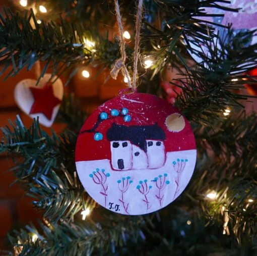Red Christmas Bauble, Winter Decor, Tree Ornament, Winter Landscape, Handpainted -Christmas Homeware & Accessories Shop featureditemlargei 764