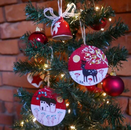Red Christmas Bauble, Winter Decor, Tree Ornament, Winter Landscape, Handpainted -Christmas Homeware & Accessories Shop featureditemlargei 765