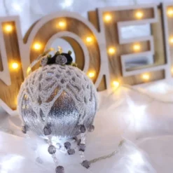 Silver And White Crochet Lace Vintage Style Christmas Bauble, J4