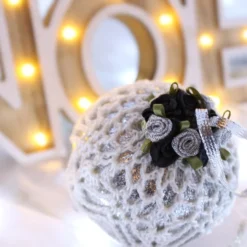 Silver And White Crochet Lace Vintage Style Christmas Bauble, J4 -Christmas Homeware & Accessories Shop featureditemlargei 770