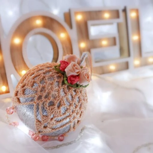 Silver And Peach Crochet Lace Vintage Style Christmas Bauble, E4 -Christmas Homeware & Accessories Shop featureditemlargei 778