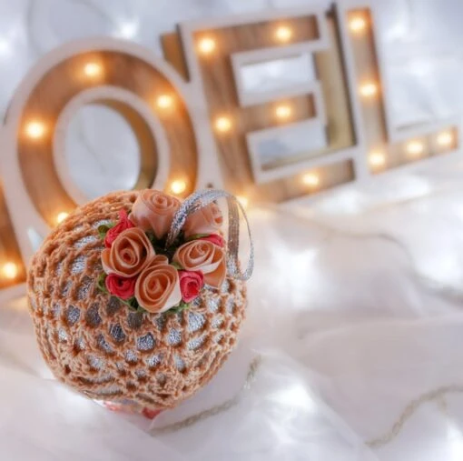 Silver And Peach Crochet Lace Vintage Style Christmas Bauble, E4 -Christmas Homeware & Accessories Shop featureditemlargei 779