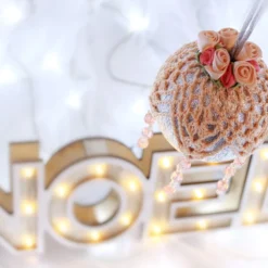 Silver And Peach Crochet Lace Vintage Style Christmas Bauble, E4 -Christmas Homeware & Accessories Shop featureditemlargei 781