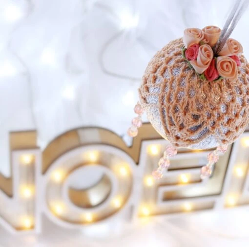 Silver And Peach Crochet Lace Vintage Style Christmas Bauble, E4 -Christmas Homeware & Accessories Shop featureditemlargei 781