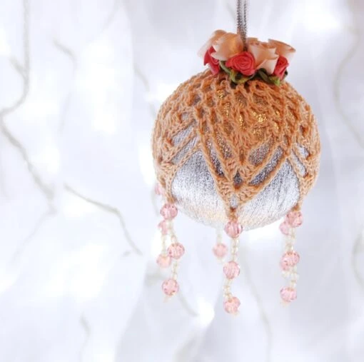Silver And Peach Crochet Lace Vintage Style Christmas Bauble, E4 -Christmas Homeware & Accessories Shop featureditemlargei 783