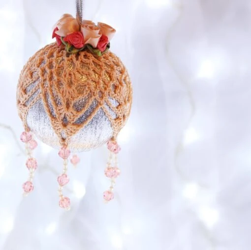Silver And Peach Crochet Lace Vintage Style Christmas Bauble, E4 -Christmas Homeware & Accessories Shop featureditemlargei 784