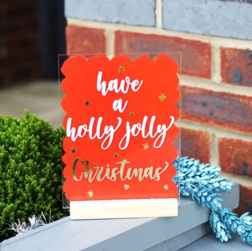 Handpainted Holly Jolly Christmas Merry Xmas A5 Acrylic SIGN Shop Home Decor -Christmas Homeware & Accessories Shop featureditemlargei 793