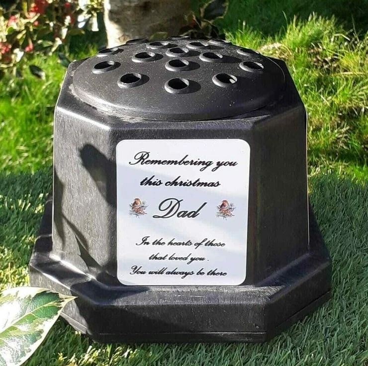 Christmas Grave Plaque Memorial Flower Vase Rose Bowl With Personalised Plate 1 Christmas Grave Plaque Memorial Flower Vase Rose Bowl With Personalised Plate