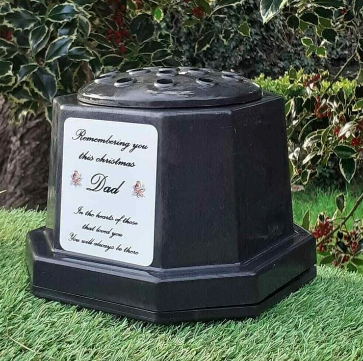 Christmas Grave Plaque Memorial Flower Vase Rose Bowl With Personalised Plate 2 Christmas Grave Plaque Memorial Flower Vase Rose Bowl With Personalised Plate - Image 2