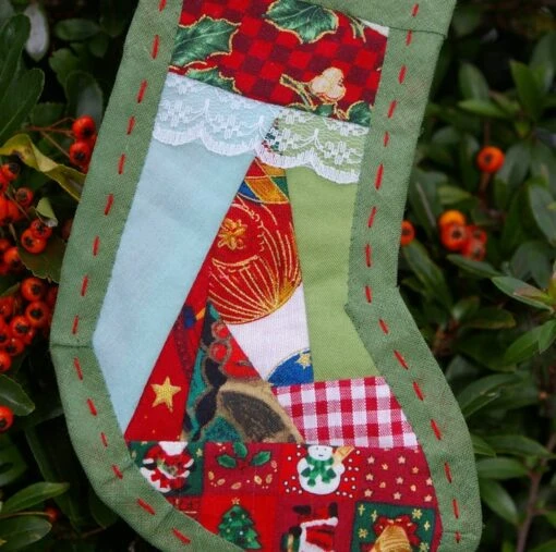 Christmas Stocking Decorations Patchwork Green. -Christmas Homeware & Accessories Shop featureditemlargei 839