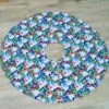 Christmas Tree Skirt With Snowman Patterned Fabric And Ribbon Ties.