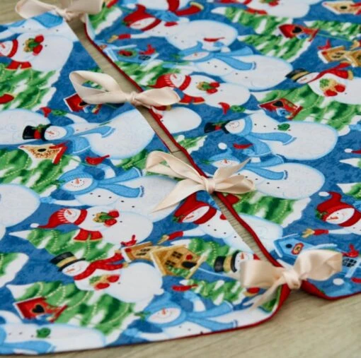 Christmas Tree Skirt With Snowman Patterned Fabric And Ribbon Ties. 9 Christmas Tree Skirt With Snowman Patterned Fabric And Ribbon Ties. -Christmas Homeware & Accessories Shop featureditemlargei 845