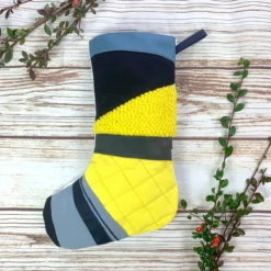 Handmade Christmas Stocking- Patchwork, Quilted & Punch Hook! Navy Blue And Yell -Christmas Homeware & Accessories Shop featureditemlargei 851