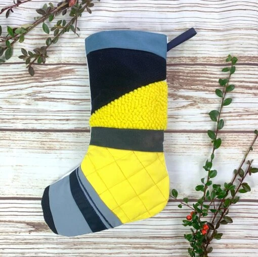 Handmade Christmas Stocking- Patchwork, Quilted & Punch Hook! Navy Blue And Yell -Christmas Homeware & Accessories Shop featureditemlargei 851