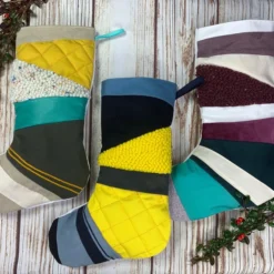 Handmade Christmas Stocking- Patchwork, Quilted & Punch Hook! Navy Blue And Yell -Christmas Homeware & Accessories Shop featureditemlargei 852