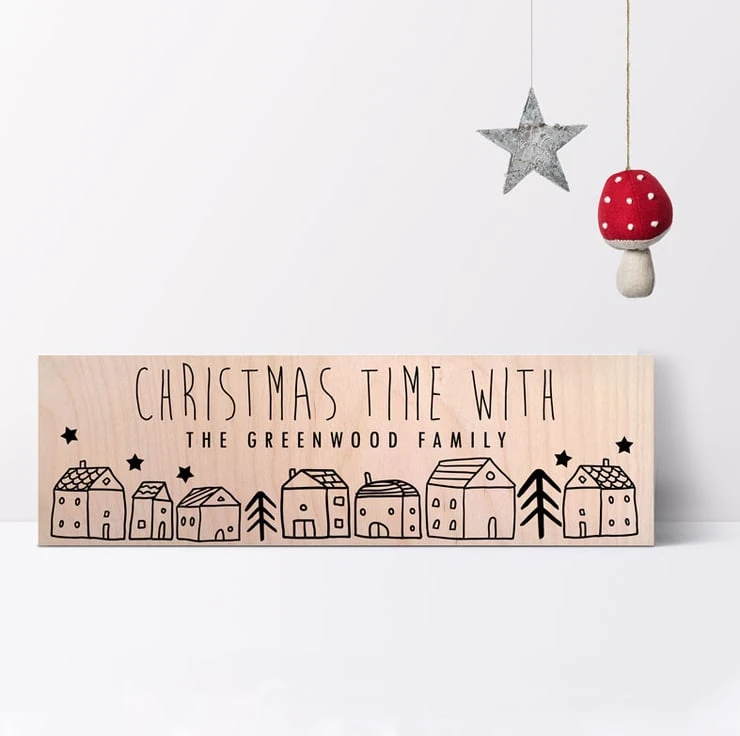 Personalised Christmas Houses Wood Sign - 4 Colours 2 Personalised Christmas Houses Wood Sign - 4 Colours - Image 2