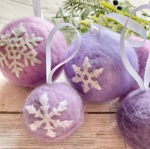 Set Of 7 Needle-felted Baubles, Christmas Snowflake Baubles -Christmas Homeware & Accessories Shop featureditemlargei 883