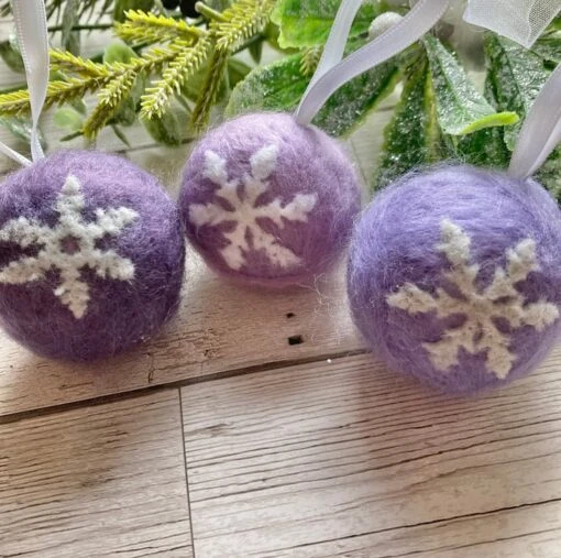 Set Of 7 Needle-felted Baubles, Christmas Snowflake Baubles -Christmas Homeware & Accessories Shop featureditemlargei 885