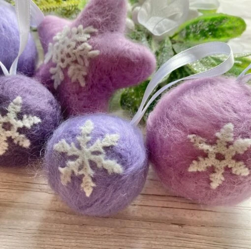 Set Of 7 Needle-felted Baubles, Christmas Snowflake Baubles -Christmas Homeware & Accessories Shop featureditemlargei 887