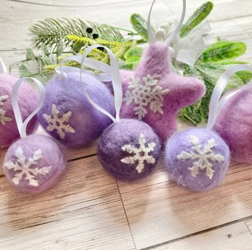 Set Of 7 Needle-felted Baubles, Christmas Snowflake Baubles -Christmas Homeware & Accessories Shop featureditemlargei 888