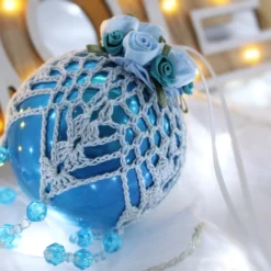 Turquoise And Pale Blue Crochet Lace Vintage Style Christmas Bauble, I3 -Christmas Homeware & Accessories Shop featureditemlargei 9
