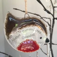 Handmade Fused Glass "Always Remembered Grandad" Robin Christmas Decoration
