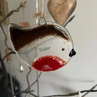 Handmade Fused Glass Sister Robin Christmas Decoration