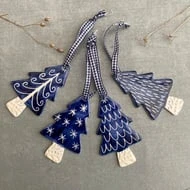 Set Of Four Ceramic Christmas Tree Decorations