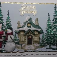 Christmas Card Santa Snowman Snowy House And Pine Trees 3D Luxury Handmade Card