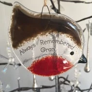 Handmade Fused Glass "Always Remembered Gran" Robin Christmas Decoration